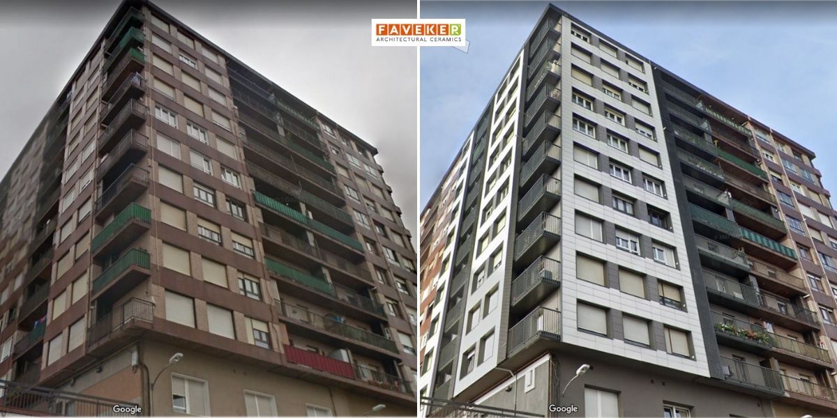 Comparativa antes y después del resultado estético de realizar una rehabilitación en la fachada